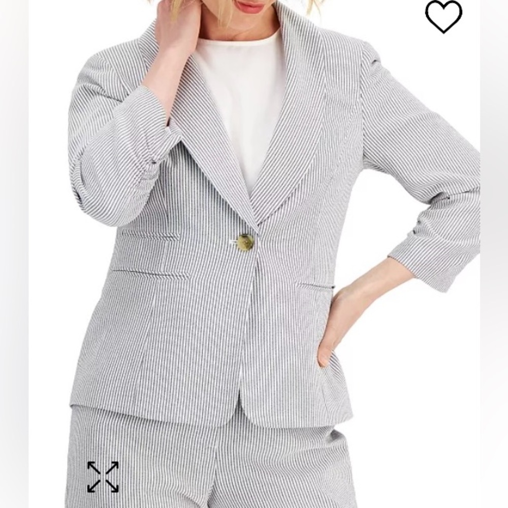 Le Suit Petite Striped Ruched Sleeve Pantsuit NWT 16P